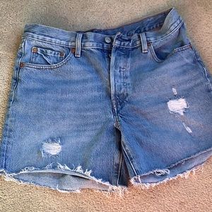 LEVIS’ 501 	Premium jeans shorts  Capital E.  Genuine leather patch. W…